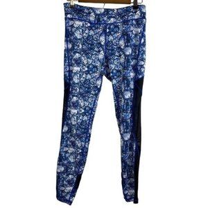 PBX Pro Women Blue Black Watercolor Mesh Cutouts Athletic Leggings Sz Medium